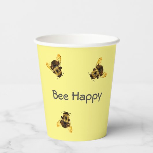 Gobelets En Papier Bumblebees Jaunes Abees Heureux (Verso)