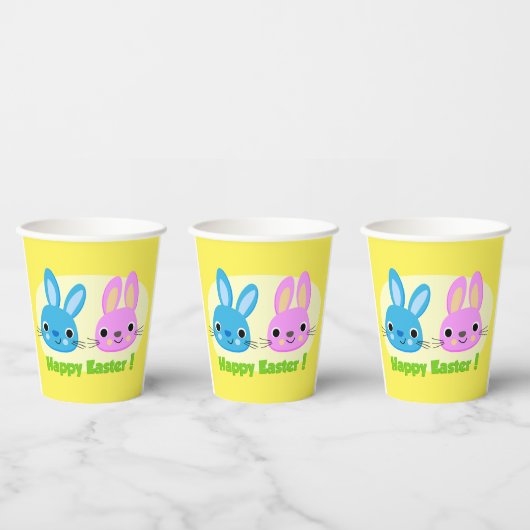 GOBELETS EN PAPIER BUNNIES "HAPPY EASTER" (Multi)