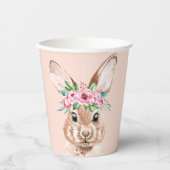 Gobelets En Papier Bunny D'Aquarelle Rose Pastel Moderne Avec Fleurs (Recto)