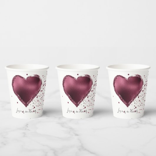 Gobelets En Papier Burgundy Cherry Glitter Sparkle Heart Love  (Multi)