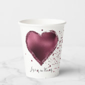 Gobelets En Papier Burgundy Cherry Glitter Sparkle Heart Love  (Recto)