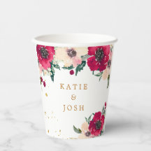 Burgundy et or Aquarelle Coupes en papier floral