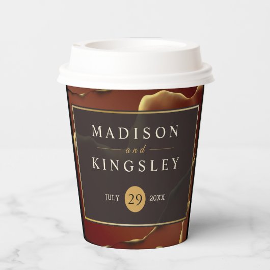 Gobelets En Papier 🤵 Burgundy Gold Elegant Inky Mariage Abstrait (Verso)