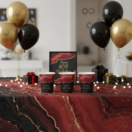 Gobelets En Papier Burgundy Red Gold Glitter Abstract Watercolor