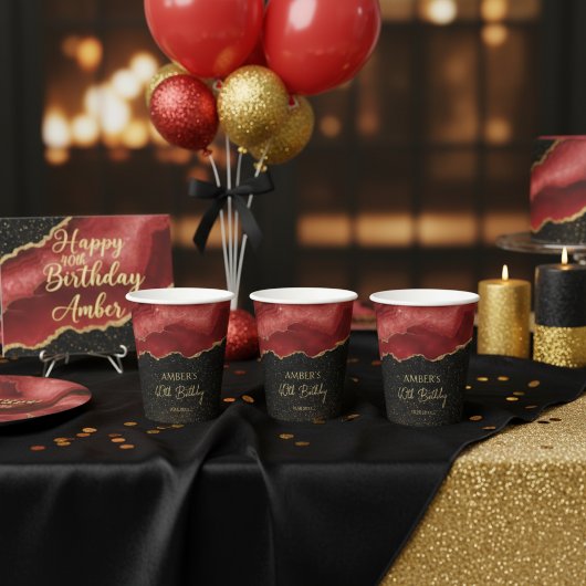 Gobelets En Papier Burgundy Red Gold Glitter Abstract Watercolor