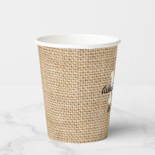 Gobelets En Papier Burlap Réception de mariage rustique Monogramme pe (Droite)