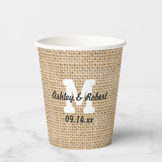 Gobelets En Papier Burlap Réception de mariage rustique Monogramme pe