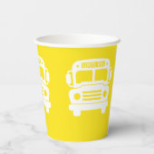 Gobelets En Papier Bus scolaire blanc sur Arrière - plan jaune (Verso)