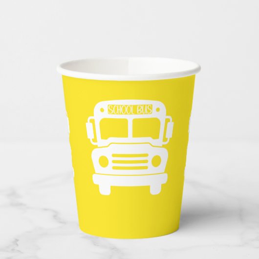 Gobelets En Papier Bus scolaire blanc sur Arrière - plan jaune (Gauche)