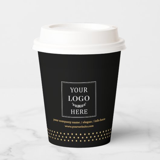 Gobelets En Papier Business Logo Branded Paper Cup Black Gold Dots (Recto)