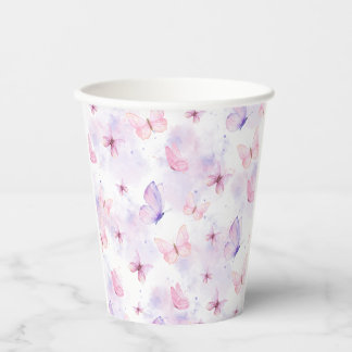 Gobelets En Papier Butterfly Party Paper Cups Purple and Pink