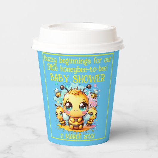 Gobelets En Papier Buzzy débutants Baby shower abeille-à-abeille | (Recto)