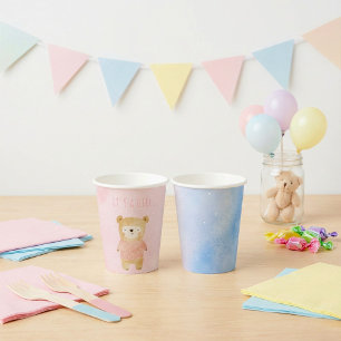 Gobelets En Papier C’est une fille pastel mignon Baby shower rose our