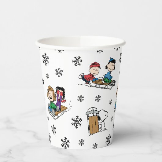 Gobelets En Papier cacahuètes | Hiver Sledding Fun Motif (Gauche)