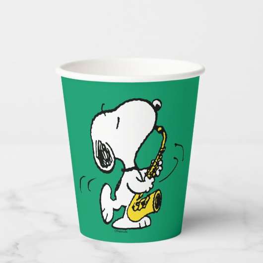 Gobelets En Papier cacahuètes | Lecteur Snoopy Saxophone (Recto)