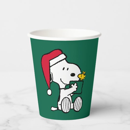 Gobelets En Papier cacahuètes | Snoopy Père Noël & Woodstock Cadeau (Recto)