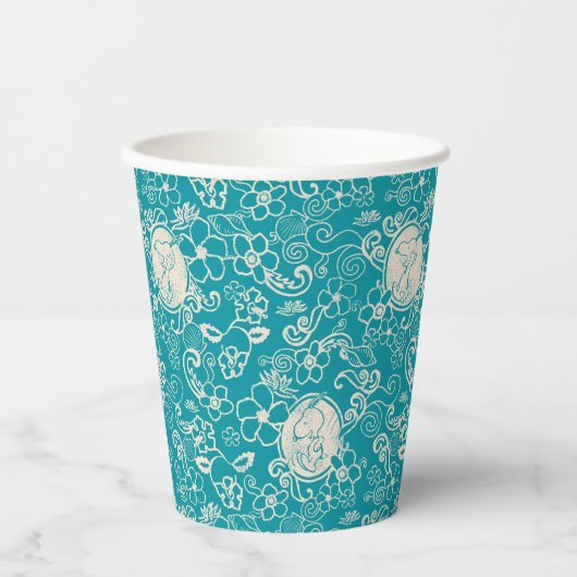 Gobelets En Papier cacahuètes | Snoopy Turquoise Tropical Beach Motif (Recto)