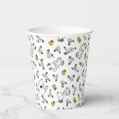 Gobelets En Papier cacahuètes | Snoopy & Woodstock B&W Flower Motif (Verso)
