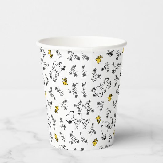 Gobelets En Papier cacahuètes | Snoopy & Woodstock B&W Flower Motif (Droite)