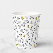 Gobelets En Papier cacahuètes | Snoopy & Woodstock B&W Flower Motif (Recto)