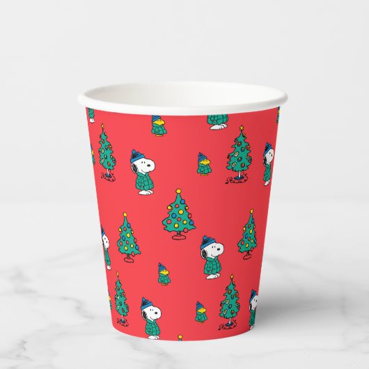 Gobelets En Papier cacahuètes | Snoopy & Woodstock Motif de Noël roug (Recto)