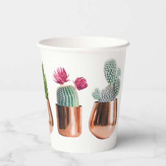 Gobelets En Papier Cactus et succulents dans des pots d'or Roses (Verso)