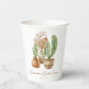 Gobelets En Papier Cactus Pampas Plante Aquarelle Bohème Baby Shower