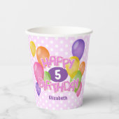 Gobelets En Papier cadeau d'anniversaire rose biscuits avec ballons (Recto)