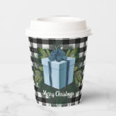 Gobelets En Papier Cadeau de Noël Plaid Buffalo | Bleu (Verso)