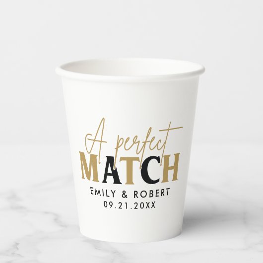 Gobelets En Papier Cadeau Mariage Gold et noir parfait (Recto)
