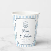 Gobelets En Papier Cadre Fantaisiste Mariage Rayures Bleues Rétro (Verso)