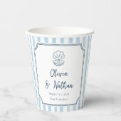 Gobelets En Papier Cadre Fantaisiste Mariage Rayures Bleues Rétro (Recto)
