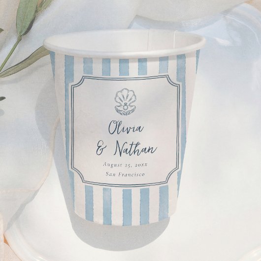 Gobelets En Papier Cadre Fantaisiste Mariage Rayures Bleues Rétro