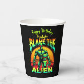 Gobelets En Papier Cadres de coucher de soleil vibrant Alien vert (Verso)