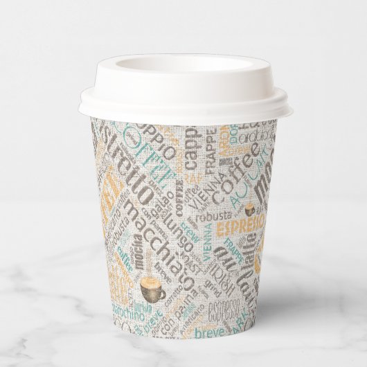 Gobelets En Papier Café sur Burlap Word Cloud Turquoise ID283 (Droite)