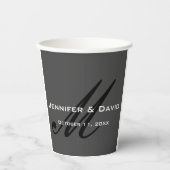 Gobelets En Papier Calligraphie classique Monogramme Mariage gris (Recto)