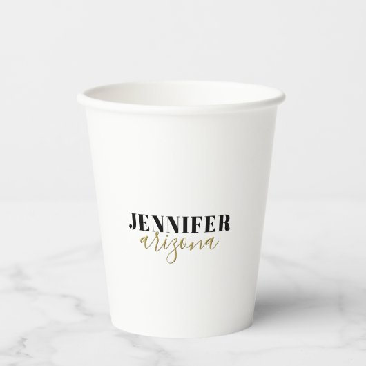Gobelets En Papier Calligraphie Elegant Plain Ajouter son propre nom (Recto)