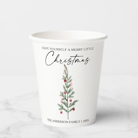 Gobelets En Papier Calligraphie Encre Script Aquarelle Arbre de Noël (Recto)