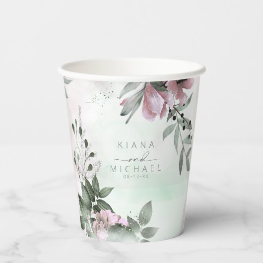 Gobelets En Papier Calligraphie Floral Mariage Mauve ID771 (Verso)