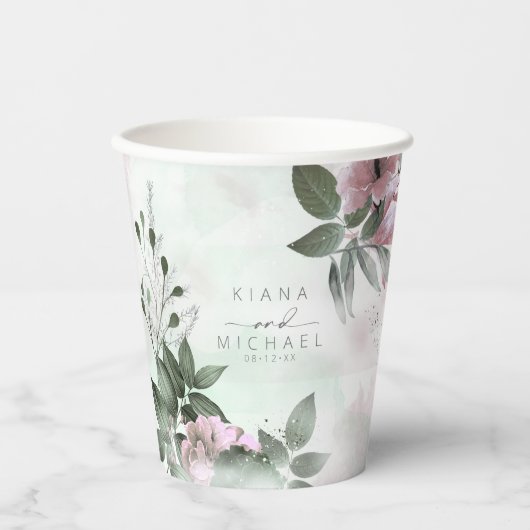 Gobelets En Papier Calligraphie Floral Mariage Mauve ID771 (Recto)