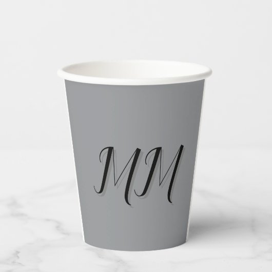 Gobelets En Papier Calligraphie gris-noir monogramme (Recto)