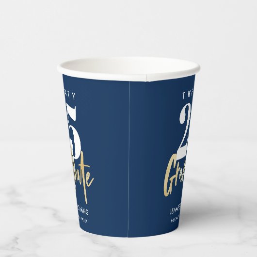 Gobelets En Papier Calligraphie Or moderne Bleu Graduation (Droite)