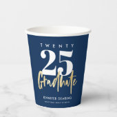 Gobelets En Papier Calligraphie Or moderne Bleu Graduation (Recto)