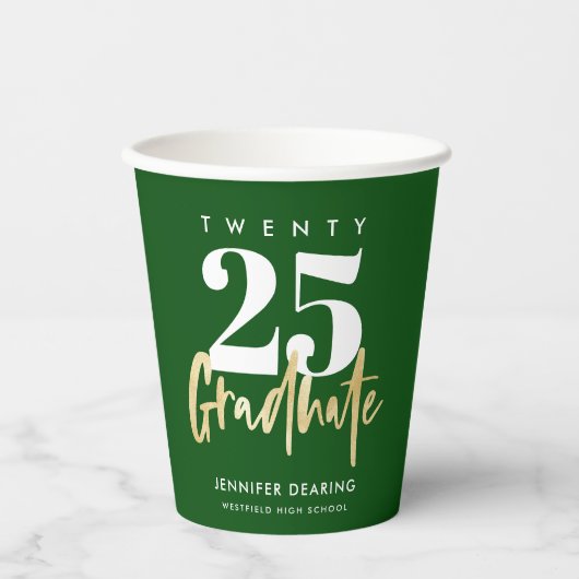 Gobelets En Papier Calligraphie Or moderne Graduation verte (Recto)