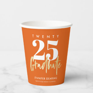 Gobelets En Papier Calligraphie Or moderne Orange Graduation