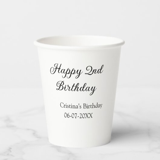 Gobelets En Papier calligraphie simple minimum heureux 2e anniversair (Recto)