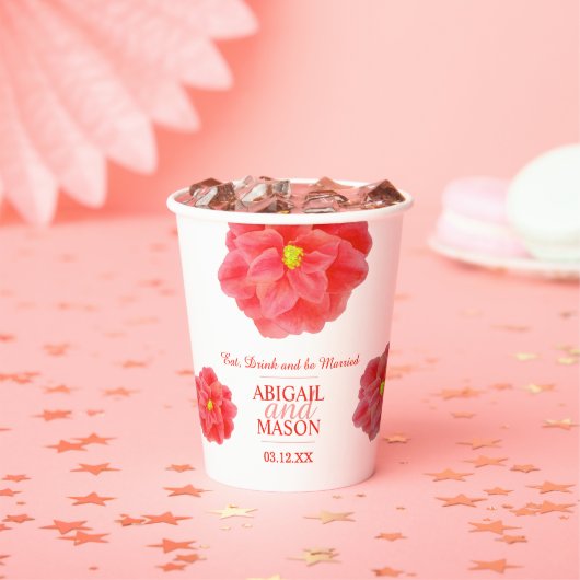 Gobelets En Papier Camellia rouge aquarelle art floral personnalisé m (Insitu)