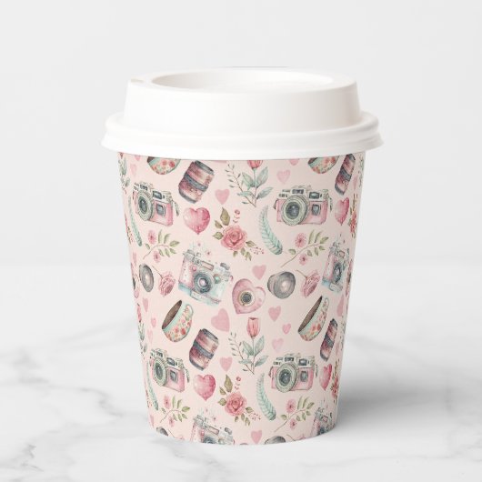 Gobelets En Papier Caméra Vintage rose (Verso)