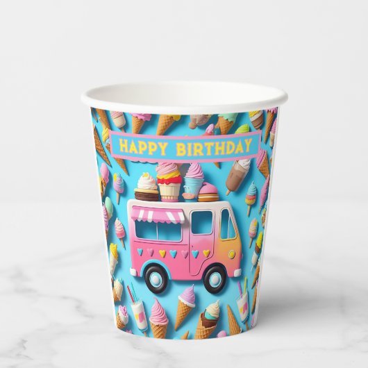 GOBELETS EN PAPIER " CAMION À CRÈME DE GLACE " (Verso)