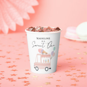 Gobelets En Papier Camion crème glacée 1er Anniversaire Fête Rose Swe